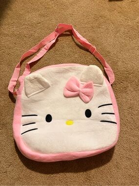Plush Pink and White Kitty Crossbody Bag for Kids